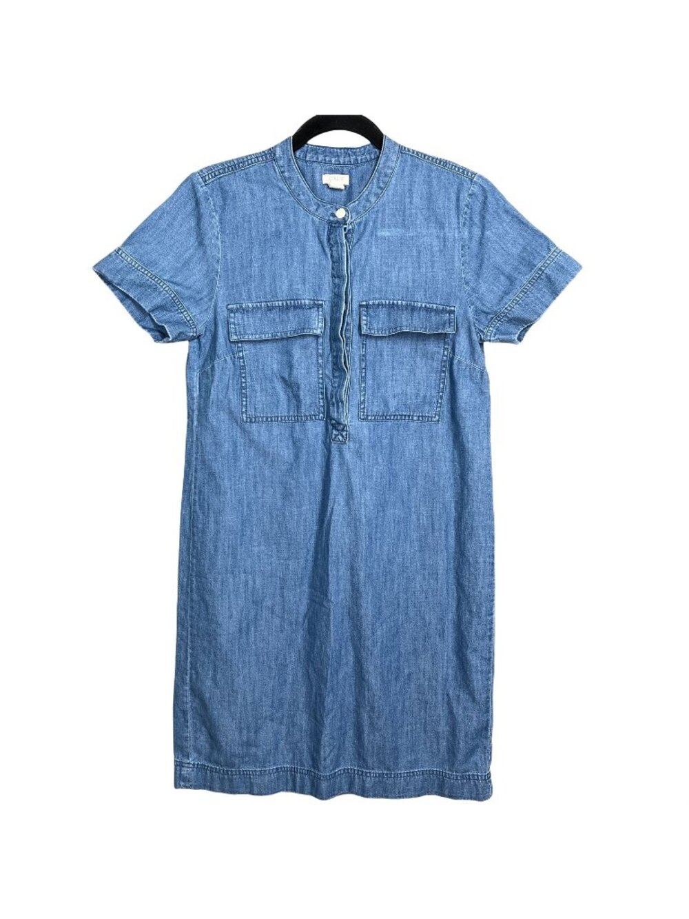 J.Crew Chambray Shirt Dress Women's 0 Blue Short Sleeve Pockets